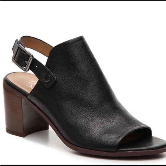 Franco Sarto Black Leather Block Heel Sandals - Picture 1 of 10